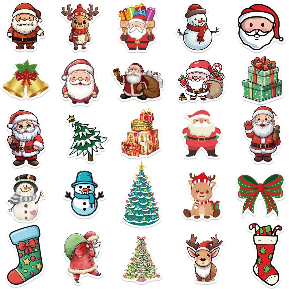 10/30/50pcs Kawaii Cartoon Christmas Stickers Santa Claus Graffiti Sticker Waterproof DIY Suitcase Guitar Phone Cute Decals Toy