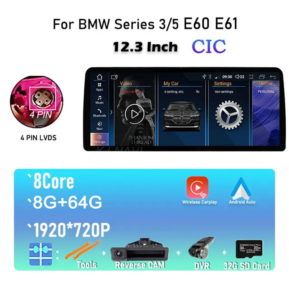 New 12.3 Inch IPS Screen Android 14 For BMW Series 3/5 E60 E61 E90 E92 Car Radio Player Multimedia GPS Navigation Video