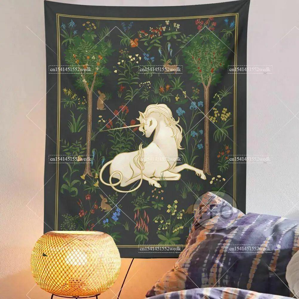 Tapisérie Lady and The Unicorn Středověká tapisérie Nástěnný závěs Tištěný bytový dekor Tapiserie Tapiserie na pozadí Potah pokoje na postel