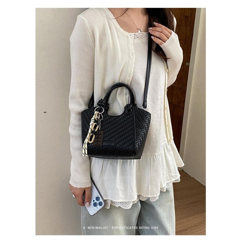 Xeie Thuk Handbag Women PU Leather Woven Texture Crossbody Daily Commute