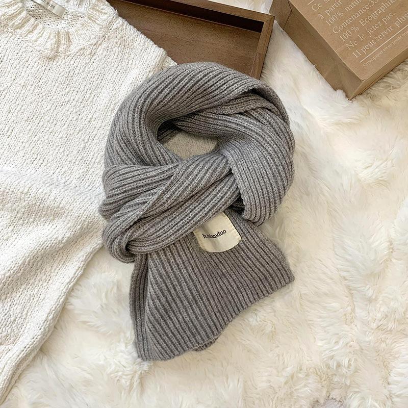 Scarf women's new winter versatile solid color soft waxy knitted wool short scarf warm scarf