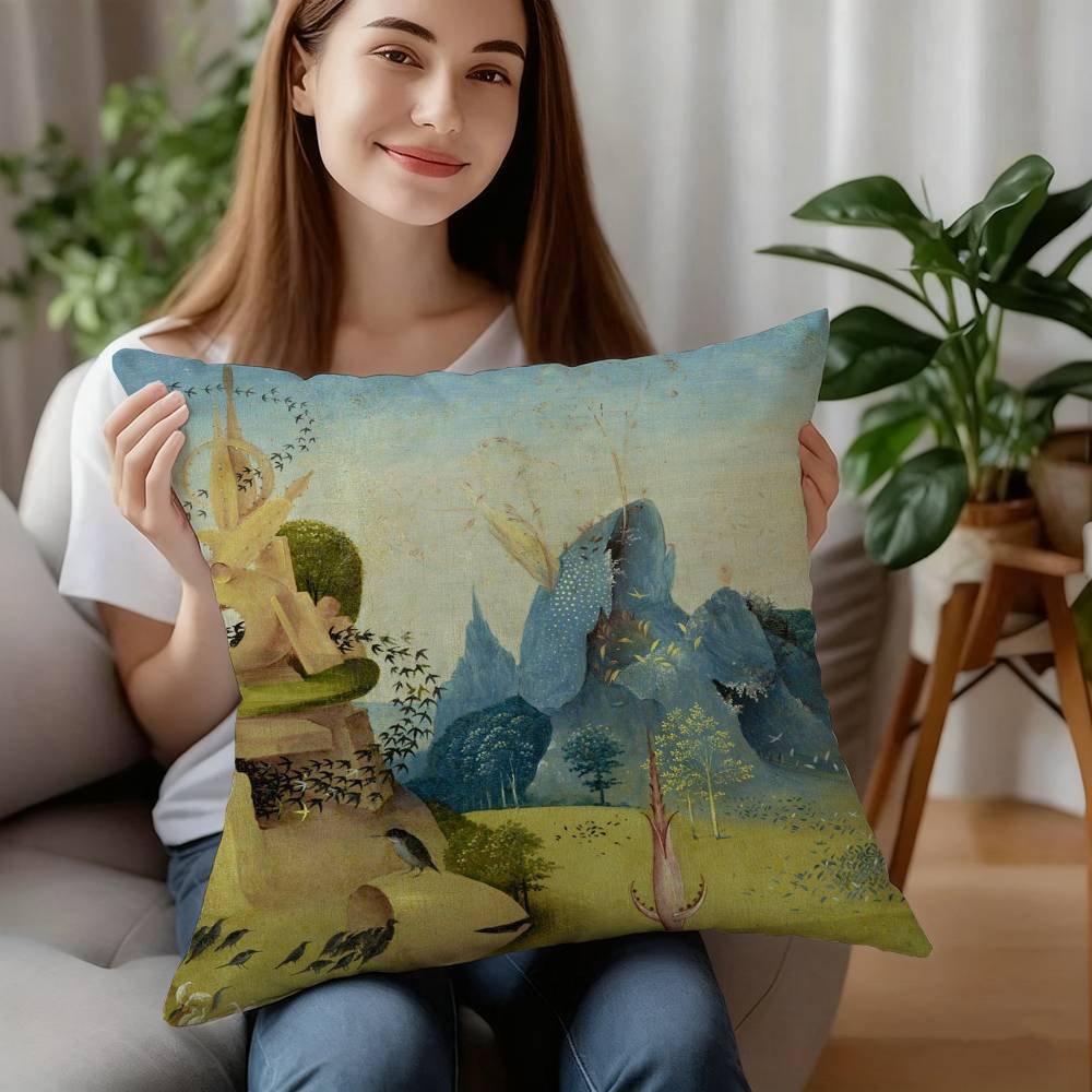 Federa Cuscino Decorativa per Divano Casa Stampa Double-sided Peluche Corto Federa Cuscino Regalo con Opere di Hieronymus Bosch