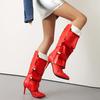 Fashion Women Over The Knee Boots High Heels PU Leather Solid Pointed Toe Stiletto Slip-on Rivet Folding Femininos Booties Cool Boots