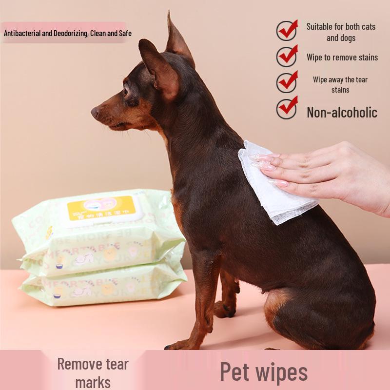 Pet Deodorizing No-Rinse Wet Wipes for Cats & Dogs - Tear Stain & Butt Cleaning Solution