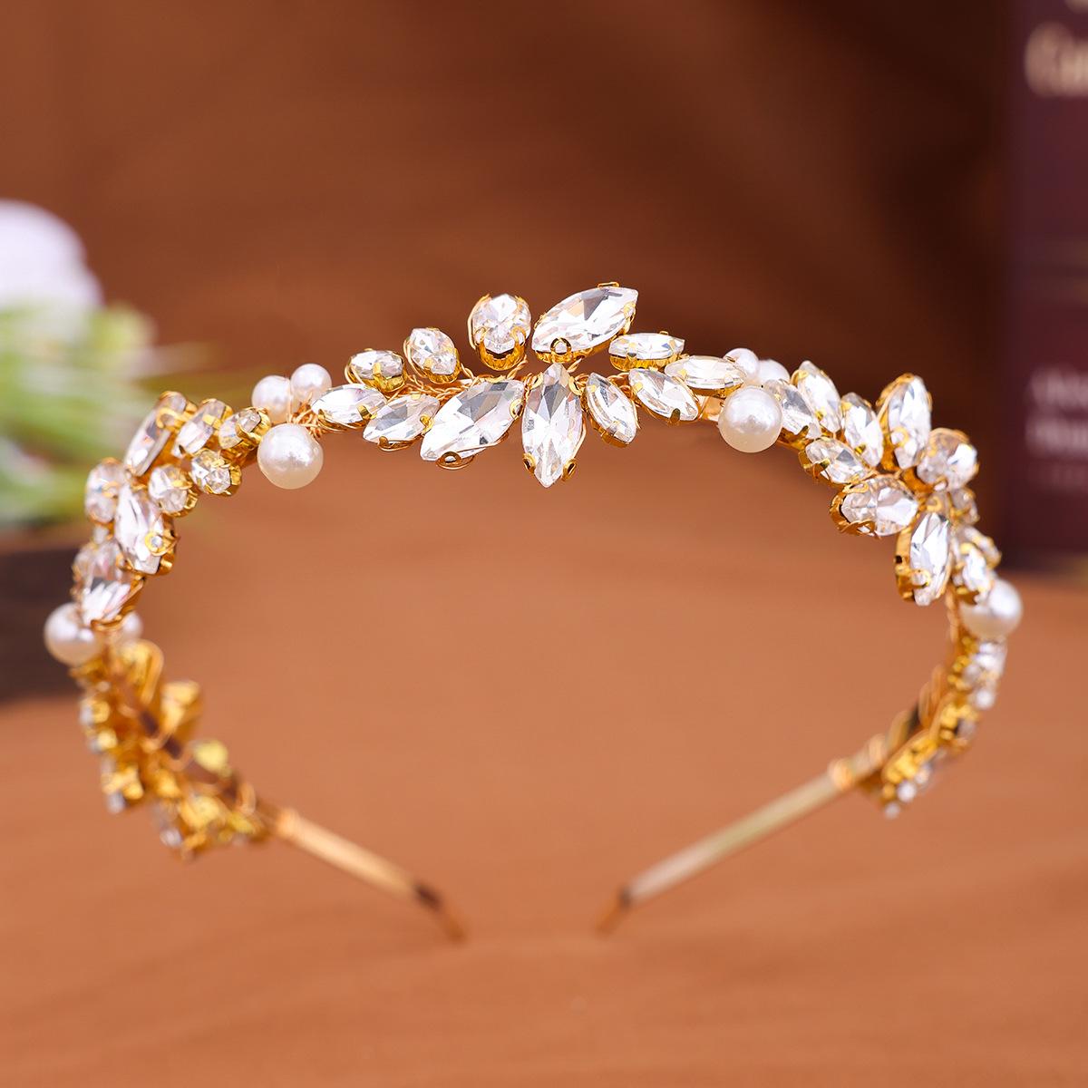 

European & American Handmade Rhinestone Pearl Headdress - Woven Narrow Edge Headband Styling Accessory