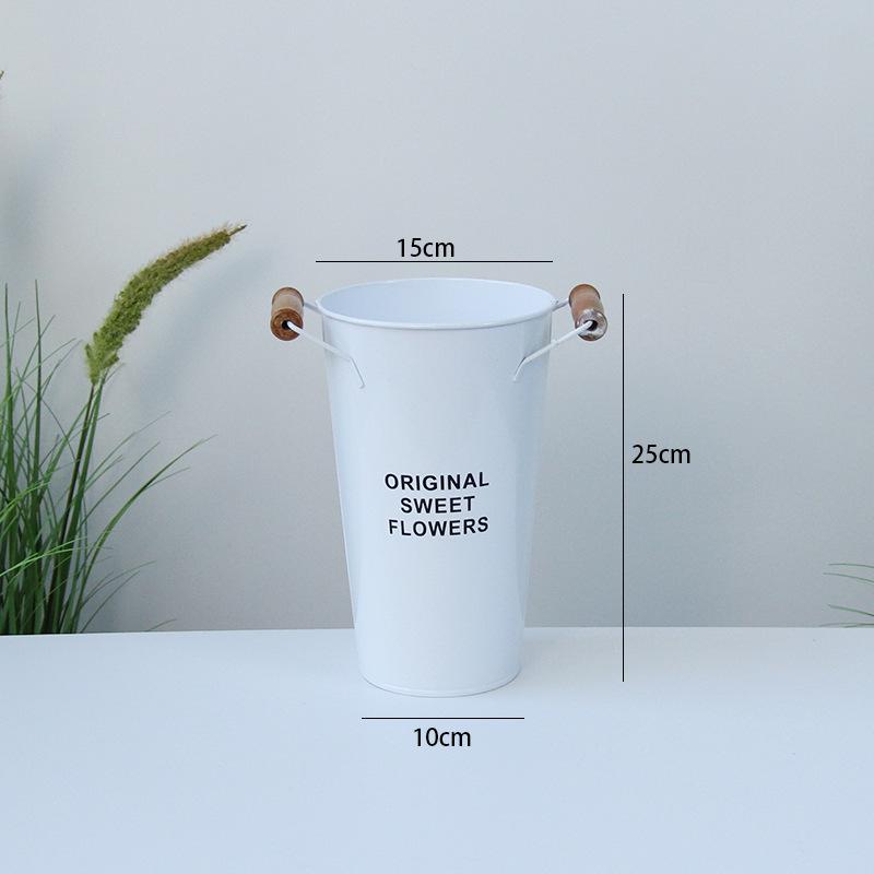 White Metal Flower Bucket for Arranging and Decorating - Large Vase for Fresh and Dried Flowers