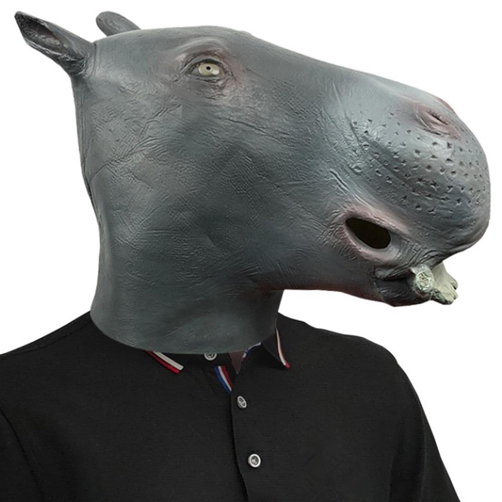 Hippo headgear, animal latex mask One size fits all adults серый