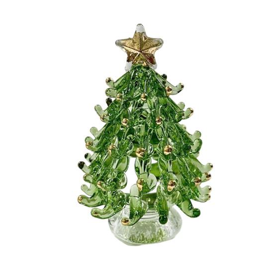 Decorative Glass Sculpture Glazed Christmas Tree Ornament with Star Topper, Colorful Party Table Decor Art, Faux Crystal Tabletop for Home Office Gift