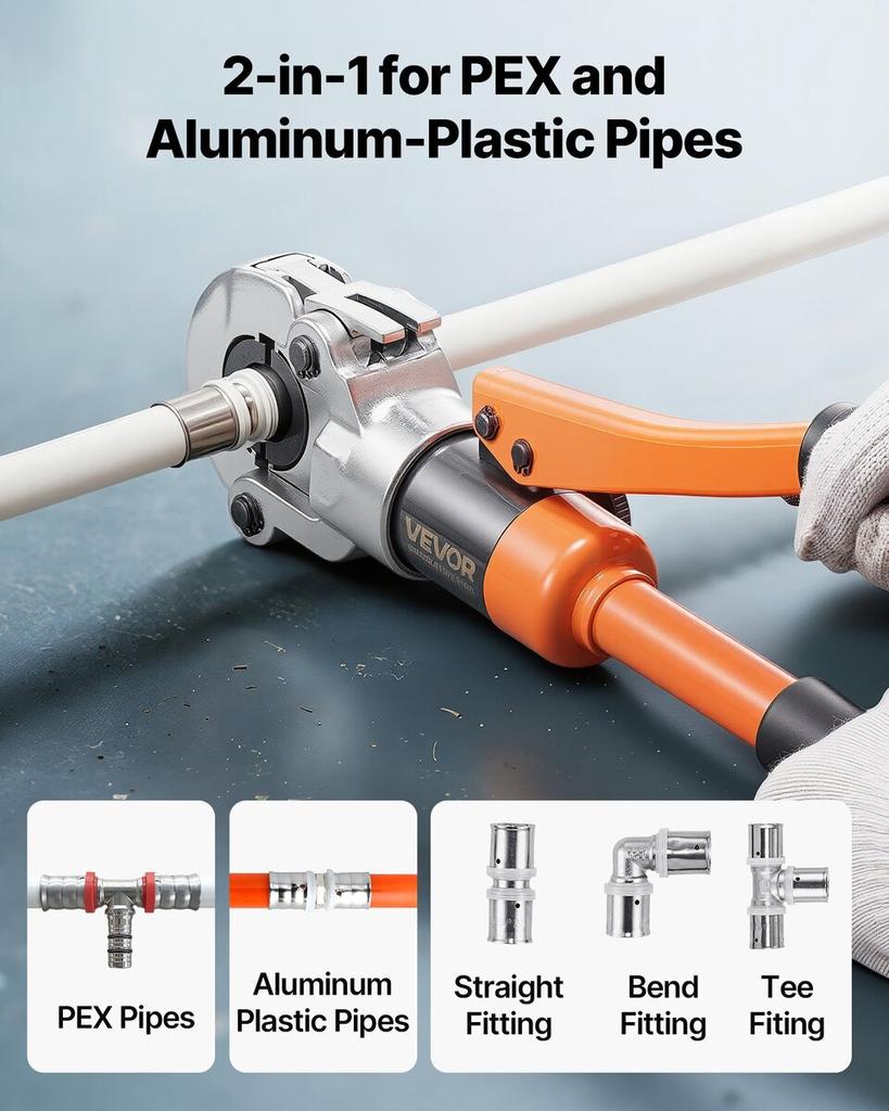 Hydraulic Pipe Crimping Tool, PEX & Aluminum-Plastic Tube Fittings Crimper with U16 U20 U25 U32 Jaws & Carrying Case, Press Crimper Tool Kit for