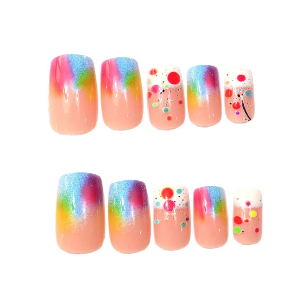 24 pieces, hot-selling nail art dream jumping color macarons, colored polka dots, medium rectangle wearing armor