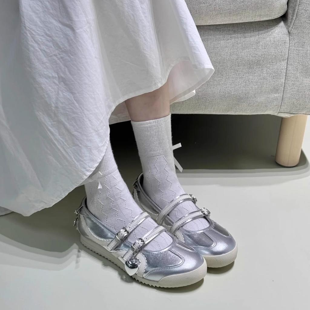 Bow Mary Jane shoes women's 2025 summer new one-word strap ballet shoes flat bottom shallow mouth single shoes German training shoes