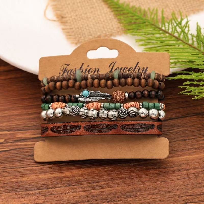 Bohemian Coconut Shell Wood Beads Beaded Soft Pottery Pearl Stone Leather Men's and Women's Bracelets Bracelets