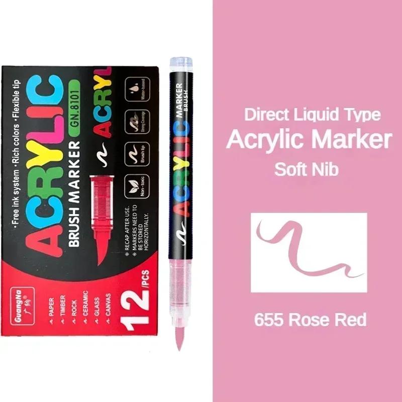 GUANGNA 168-12 Colors Acrylic Marker Pen for Rock Painting Brush Tip Paint Marker Christmas Markers Waterproof Art Supplies