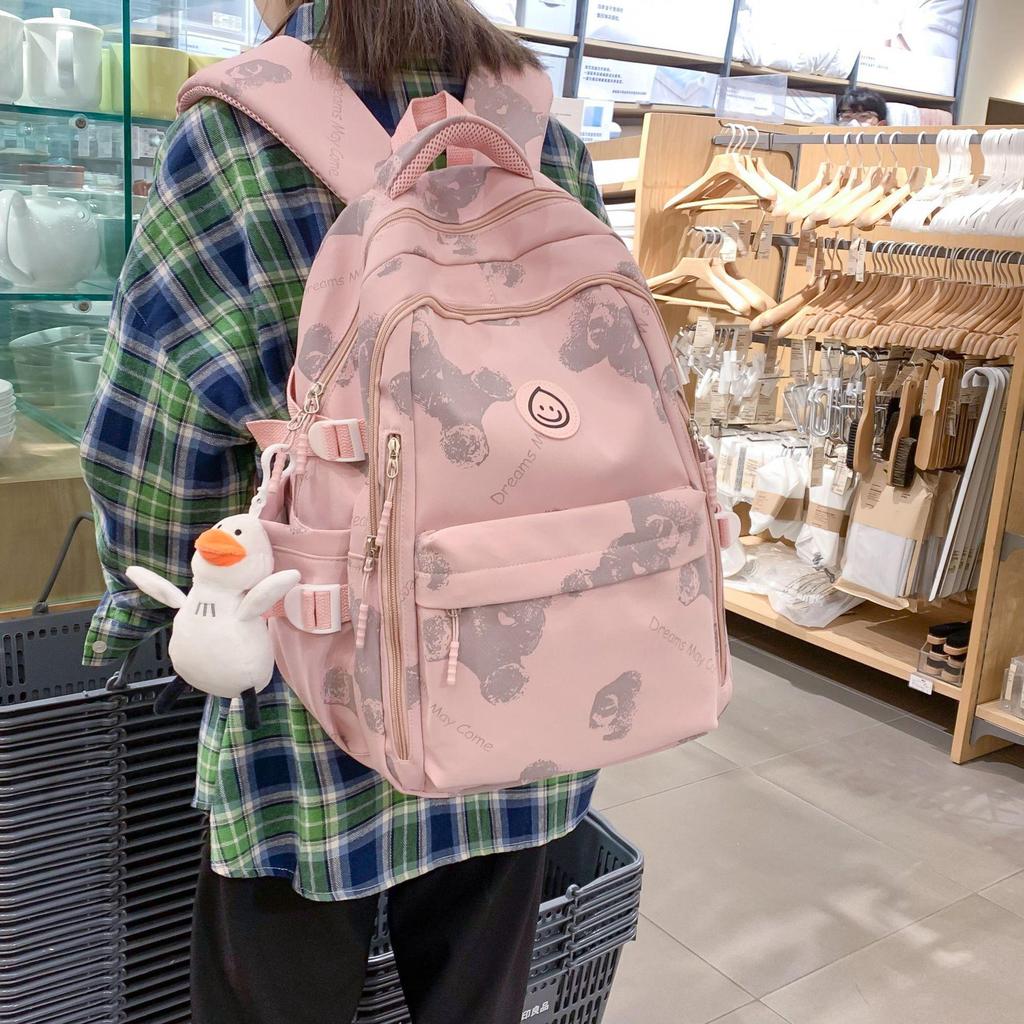 Unisex Large Capacity Fashionable Teddy Bear Print Backpack for Students and Travelers