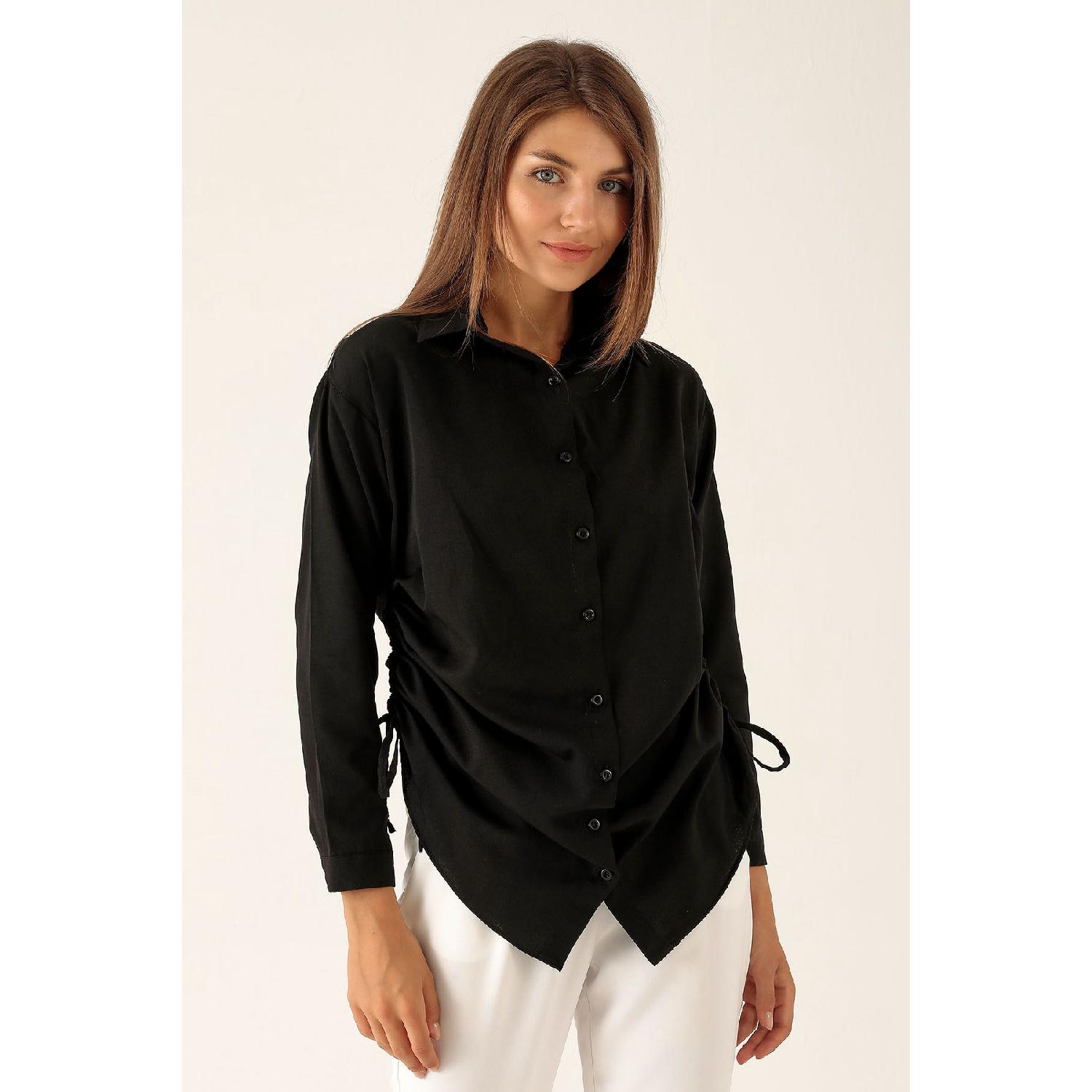 

Рубашка со сборками по бокам - 6428a Черный S чёрный