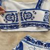 Blue & White Porcelain Print Camisole and High-Waist Midi Skirt Set for Women