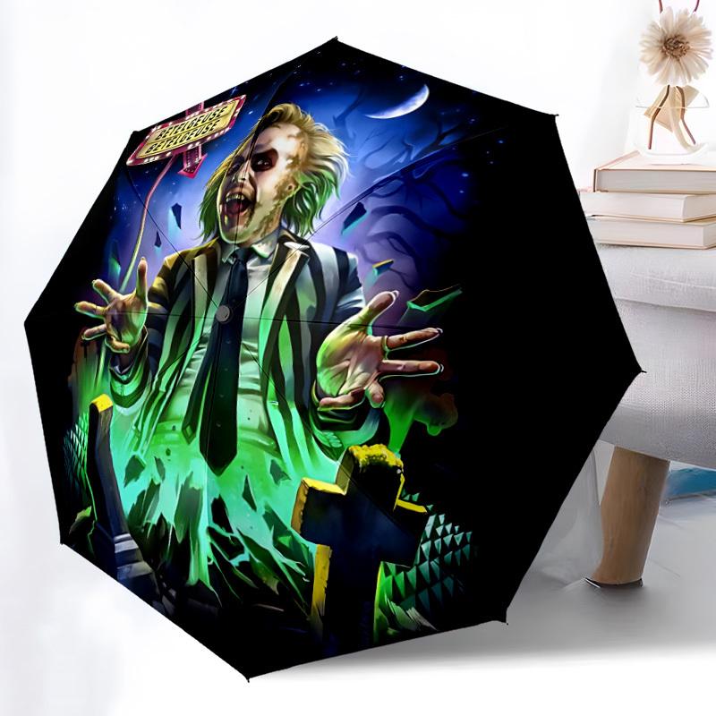 1pc Beetlejuice Automatic Opening/Closing Folding Umbrella with 8 Ribs, Portable Sunshade Umbrella Birthday and Holidays gifts yy250105089