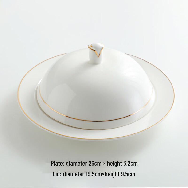 Nordic Gold Rim Ceramic Dinner Plate with Lid