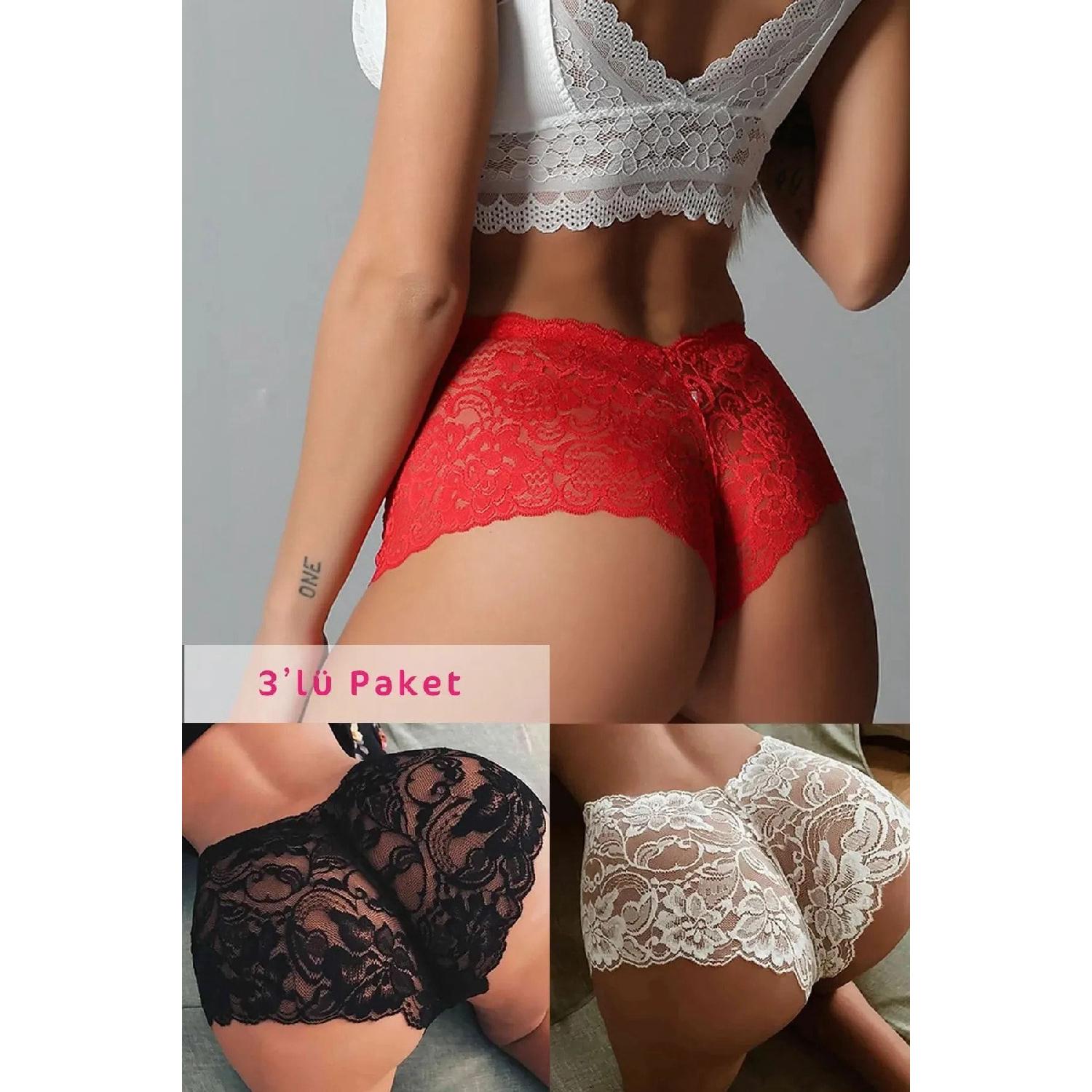 

Women s Libido Increasing Fantasy Panties 3 Pack Red Black White S/M