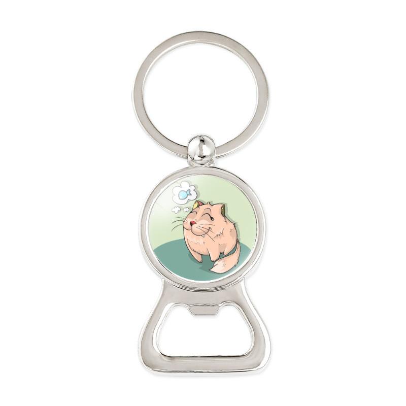 Adorable Cartoon Cat Time Gem Bottle Opener Keychain Cute Creative Car Accessory