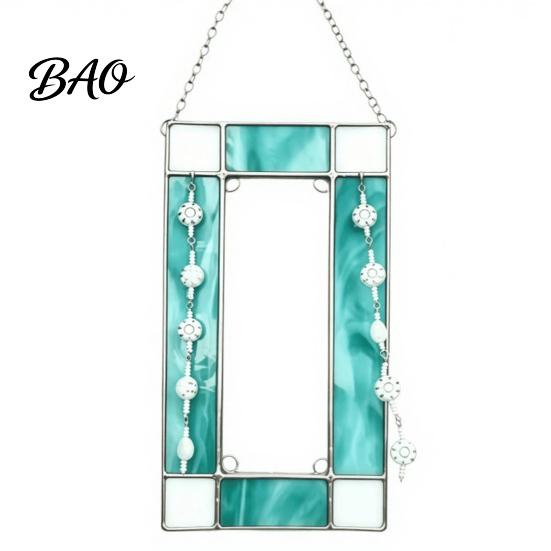 Holiday Commemorative Keepsake Acrylic Photo Frame Light Catcher, Retro Stained Glass Style Hanging Home Soft Furnishing Decor Display with