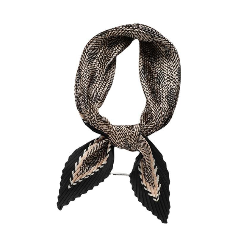 New thousand bird grid wrinkled pleated silk scarf summer printing rhombus square scarf women's scarf twill spot scarf