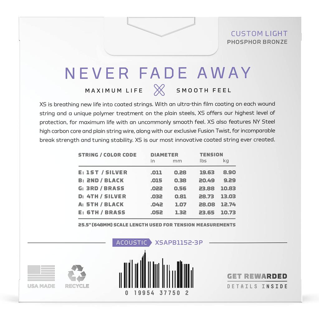 Acoustic Guitar Strings XS Coated Strings Phosphor Bronze Custom Light 3set Pack D'Addario .011-.052 XSAPB1152-3P []