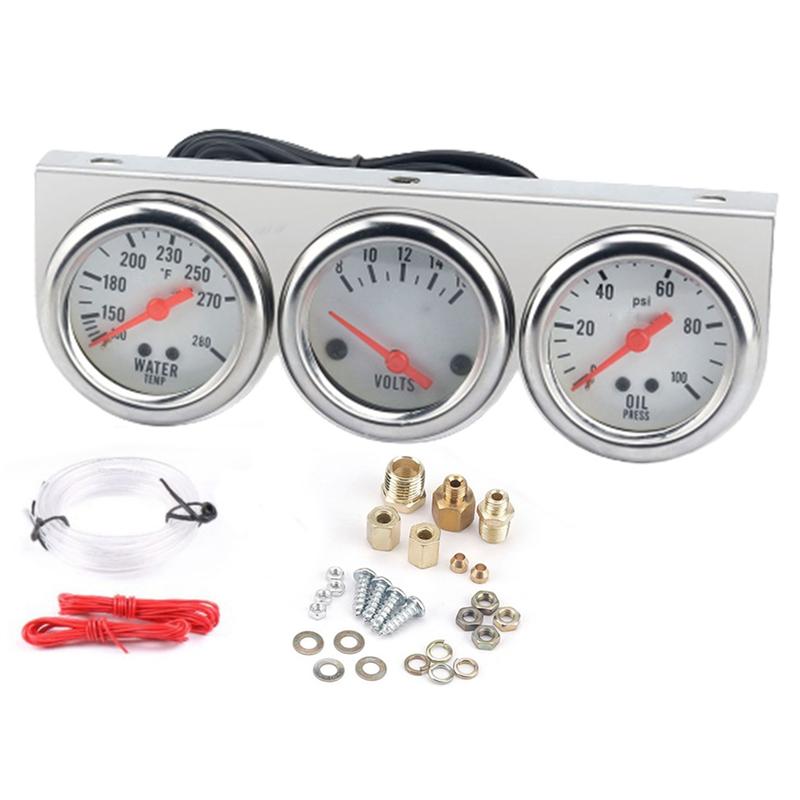 NEW-Triple Gauge Kit Oil/Volt/Water Gauge 2 Inch Chrome Oil Temp Water Temp Gauge Temperature Oil Pressure Voltage Gauge