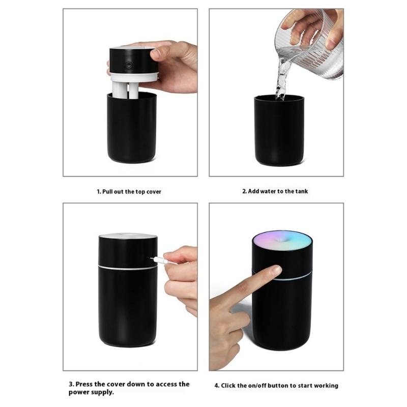 Rechargeable Mini Humidifier Small Desk Air Humidifier with Colorful Atmosphere Light and 4/8 Hour Timer for Home Use