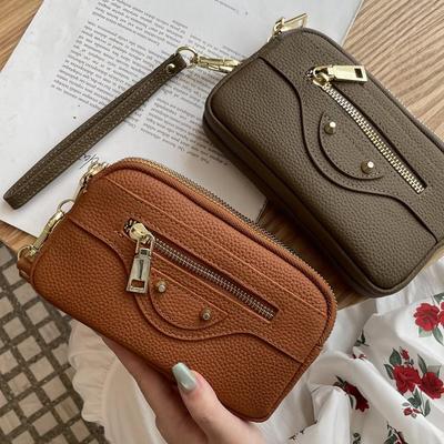 Top Grain Cowhide Double Zipper Large-Capacity Wrist Wallet - 2025 New High-Value Coin Purse
