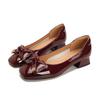 Thick heel high heels 2025 new women's shoes patent leather red wedding shoes bow French low heel light mouth single shoes