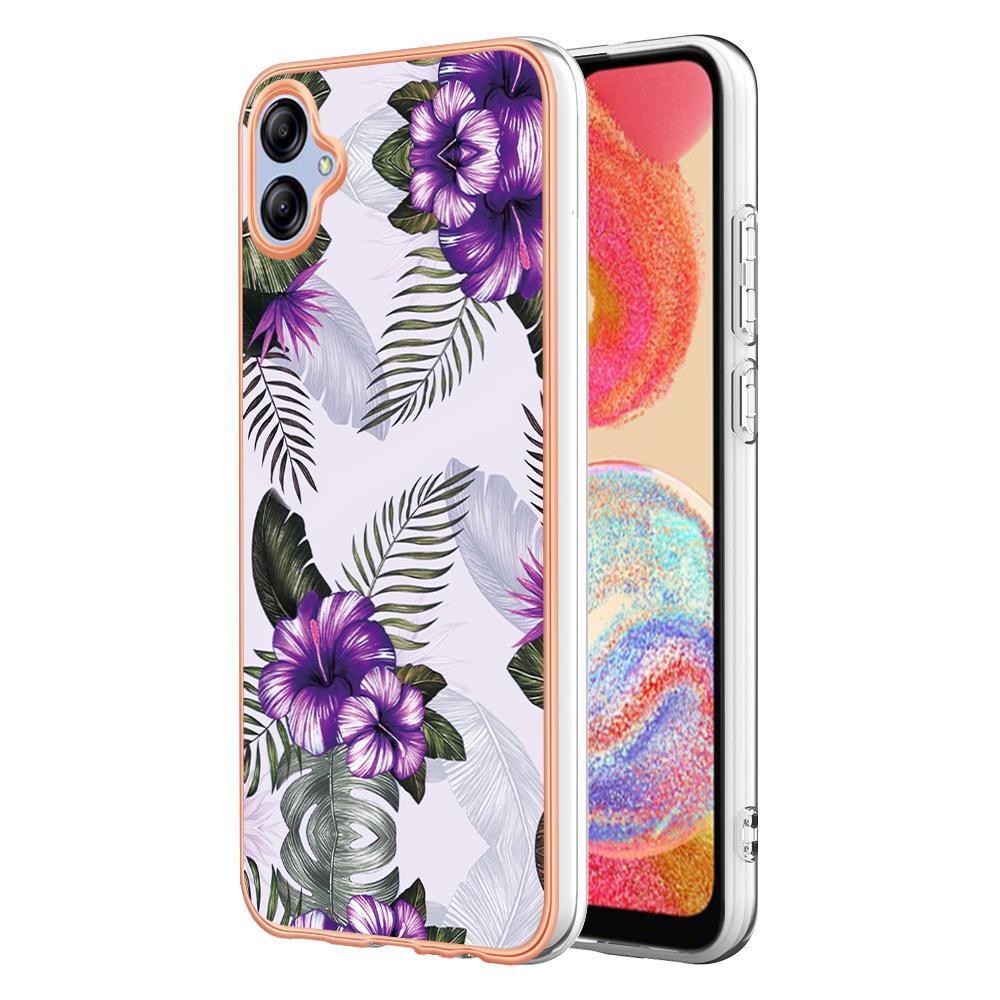 

For Samsung Galaxy A04e 4G/F04 4G/M04 4G Case with IMD Marble Flower Pattern TPU Mobile Back Cover Purple Flower