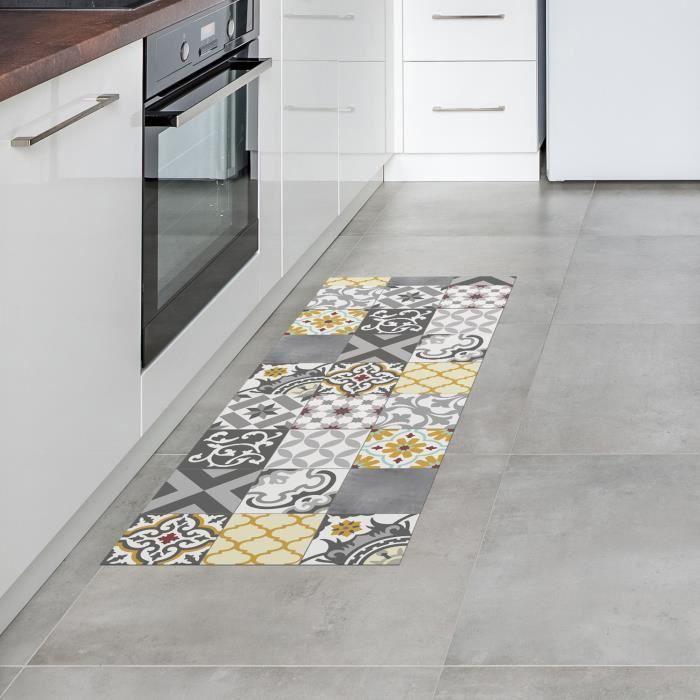 Tapis vinyle - Storplanet - Croma Patch - Gris et ambrée - 50 x 140 cm - Antidérapant