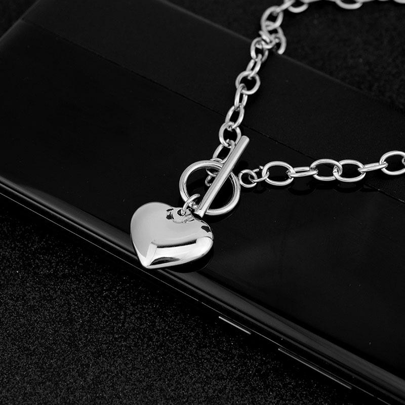 Women Stainless Steel Love Heart Ot Buckle Original Clavicle Chain Necklace