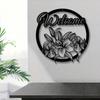 Bohemian Metal Welcome Sign Wrought Iron Floral Wall Art for Garden Patio Home Decor