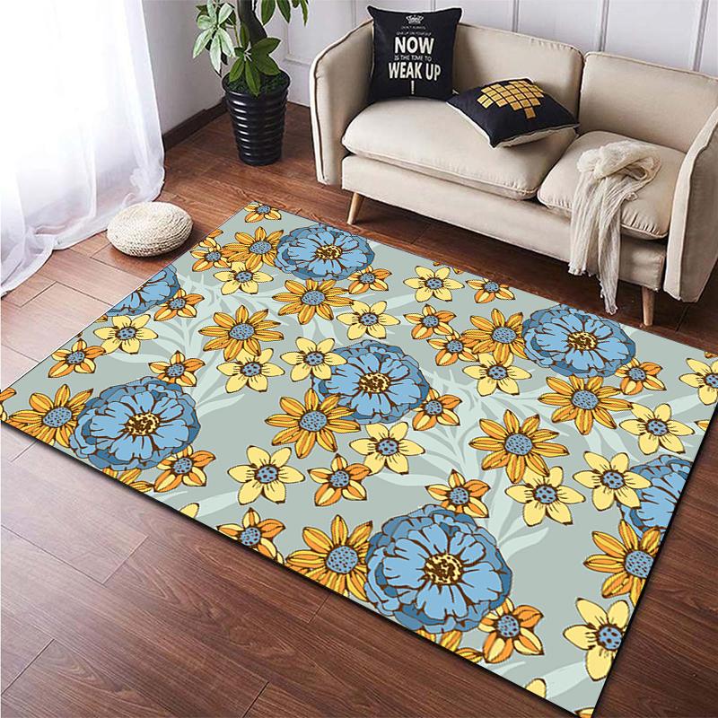 Cartoon Blume Schönes Gemälde Teppich für Wohnzimmer Großer Flächenteppich Schwarz Weicher Teppich Heimdekoration Matten Boho Teppiche