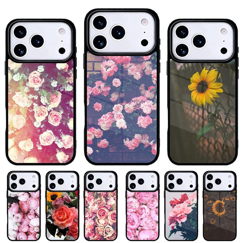 Peony Sunflowe Rose Daisy Plants Flower Phone Case for iPhone 17 Air 16e 15 14 13 Pro Max Back Cover for 12 11 Pro Coque