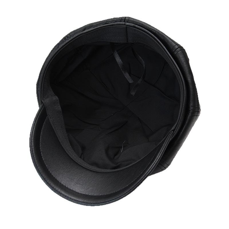 Retro leather octagonal hat female autumn and winter British newsboy hat showing face small painter hat versatile PU leather beret