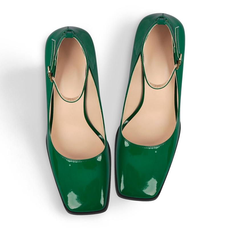 Fashion Kaky's New Ultra High Thick Heel Lacquer Leather Square Head Large Buckle Strap Single Shoe Women's Shoes 44 45 46