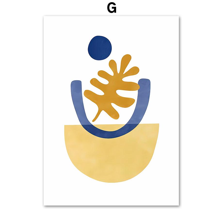 Blue Yellow Henri Matisse Geometry Flower Leaves Wall Art Canvas Prints Painting Abstract Poster Pictures For Living Room Decor