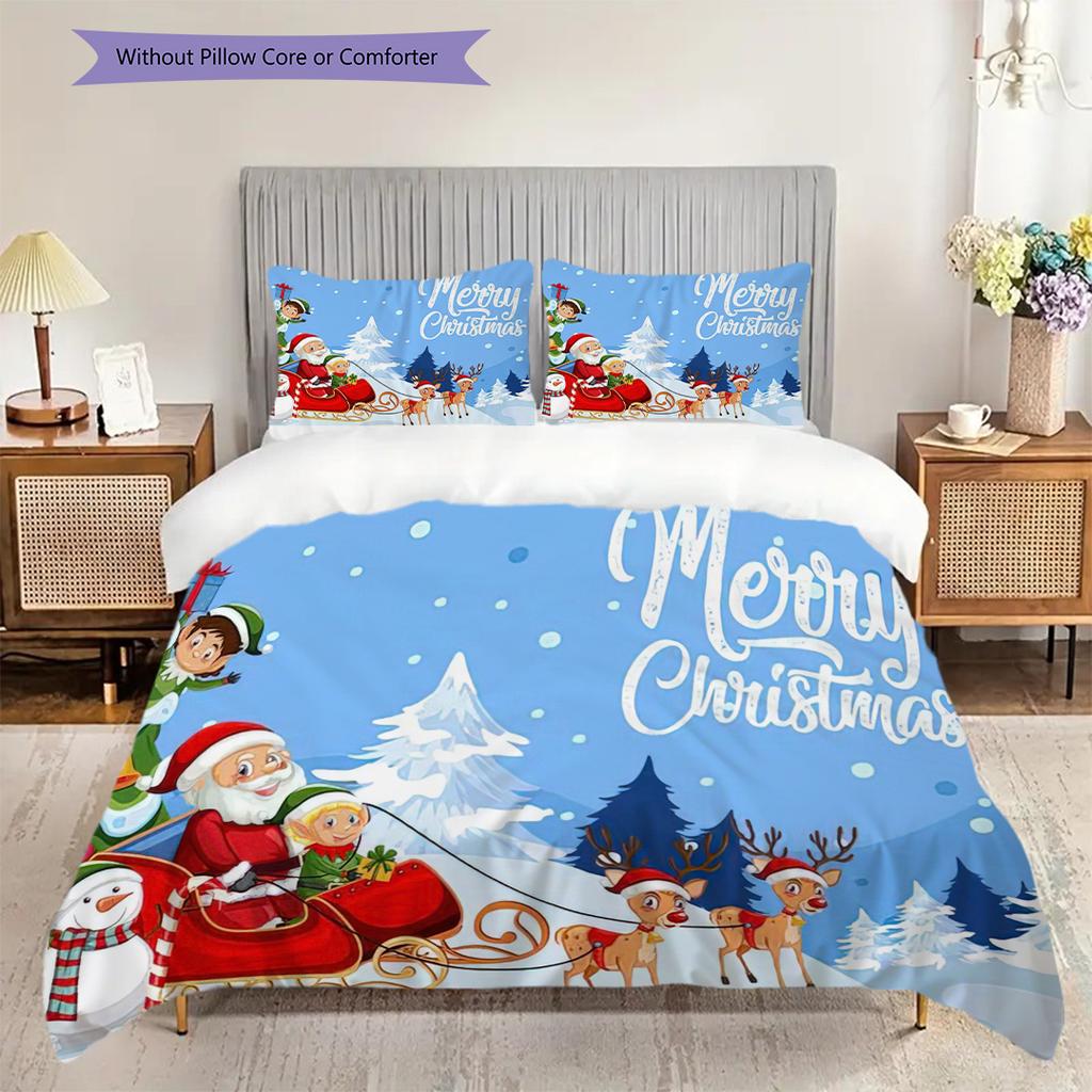 1PC Christmas theme pattern Bedding Quilt Set Quilt Cover Pillowcase Home Decoration Birthday Gift (1 * duvet cover + 2 * pillowcase, without core)
