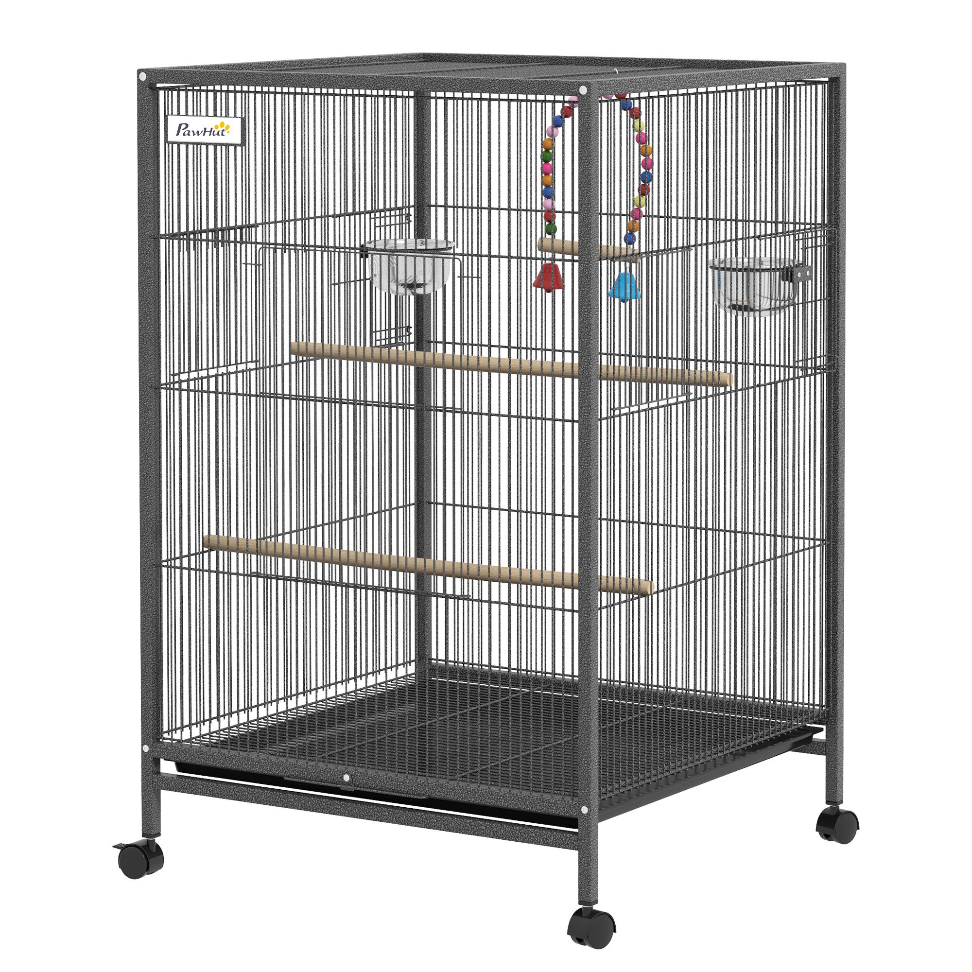 Cage à oiseaux Cage pour perruches avec support à roulettes pour petits oiseaux Gris