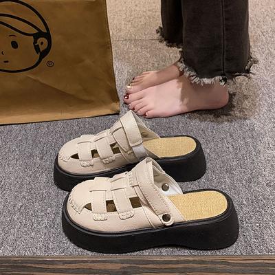 Baotou Sandals Women's New 2025 Summer Wear Hole Shoes Two Wear Platform Half Slippers Beach Roman Shoes