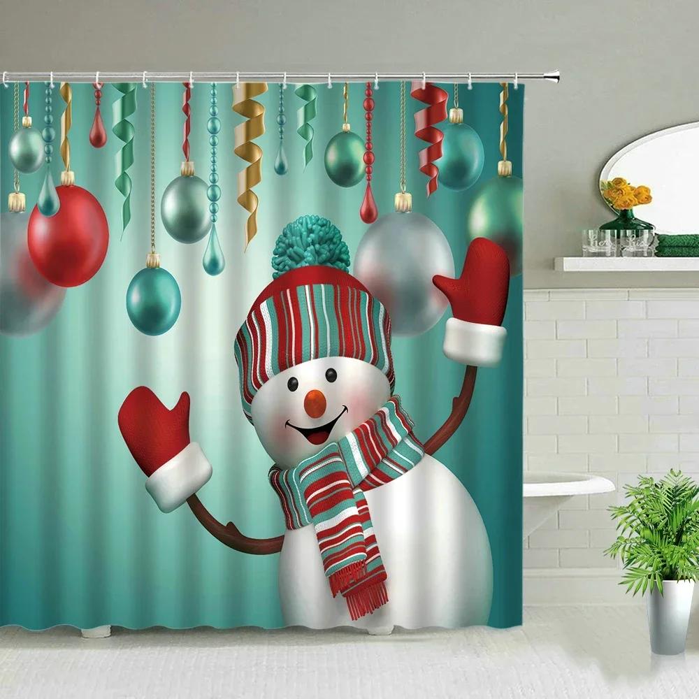 Waterproof Bathroom Shower Curtain Elk Christmas Santa Claus Fairy Snow Night Printed Bath Washable Quick Dry Wrinkle Decoratio