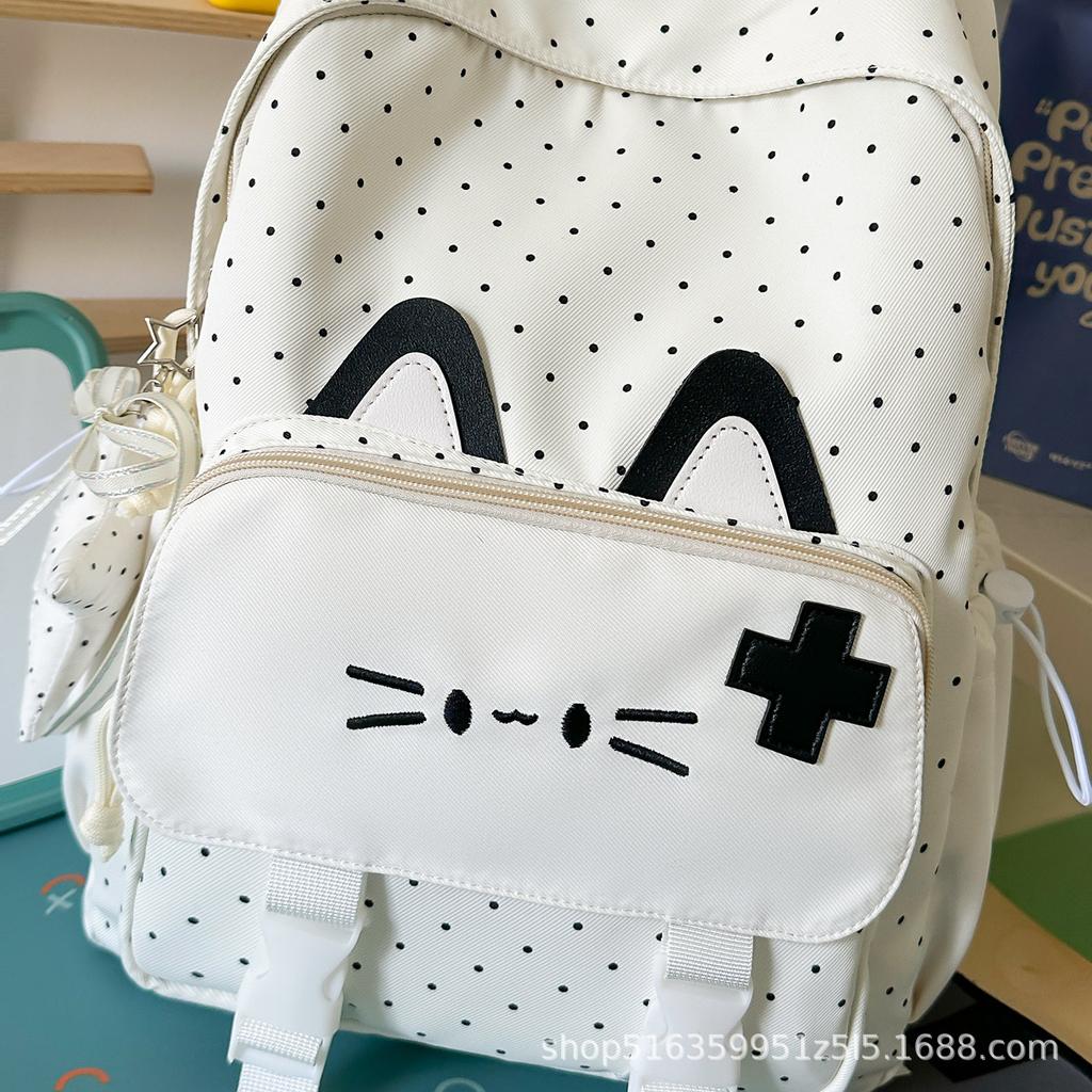 Schoolbag Korean version cute cat backpack large capacity junior high school high school student schoolbag girl campus wind polka dot backpack