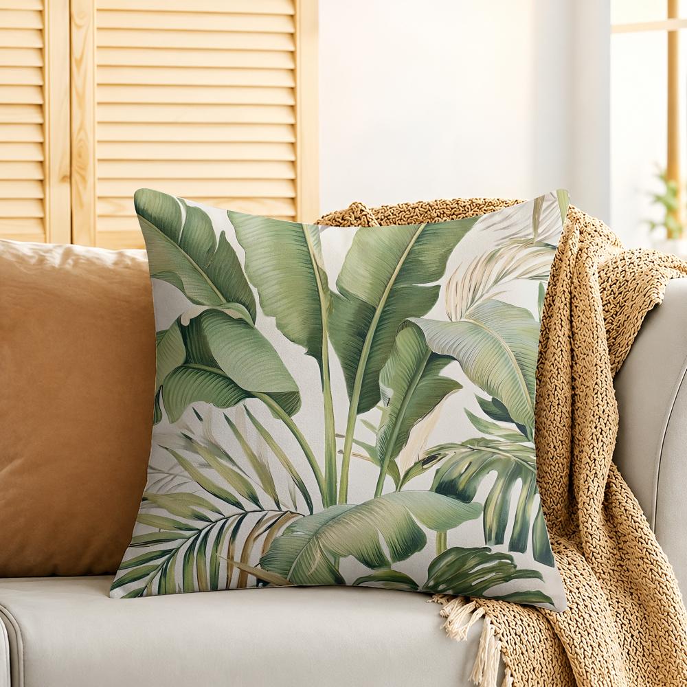 Palm Leaves Simplicity Cushion Cover Silky Short Plush Invisible Zipper Dustproof Sofa Pillow Case For Home Decor