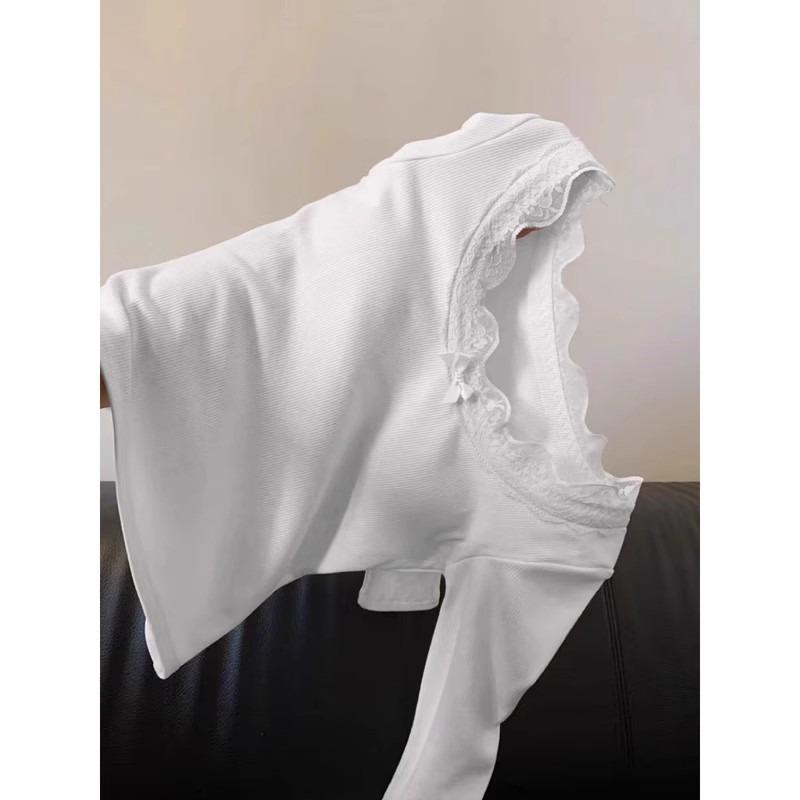 

Кружево Кружево Футболка с длинным рукавом Женская Ранняя зима Приталенная Базовая рубашка Немецкий бархатный топ M белый