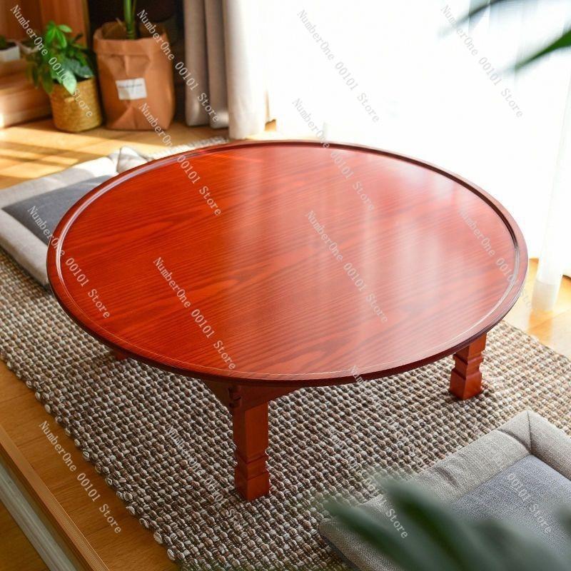 Korean Folding Table Tatami Round Dining Table,Japanese Style Floor Table for Living Room Bedroom Study,Multi-functional