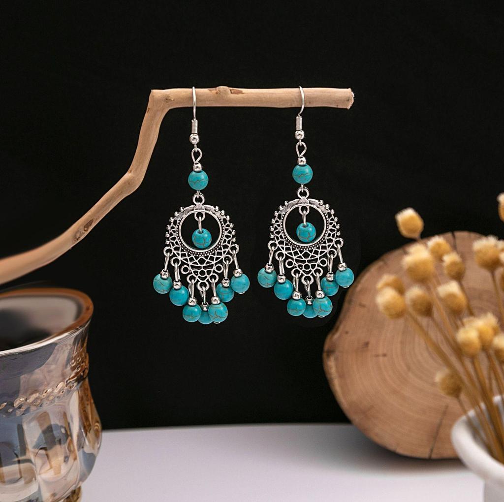 Elegant Bohemian Tassel Stud Earrings - Retro Ethnic Dangle Design