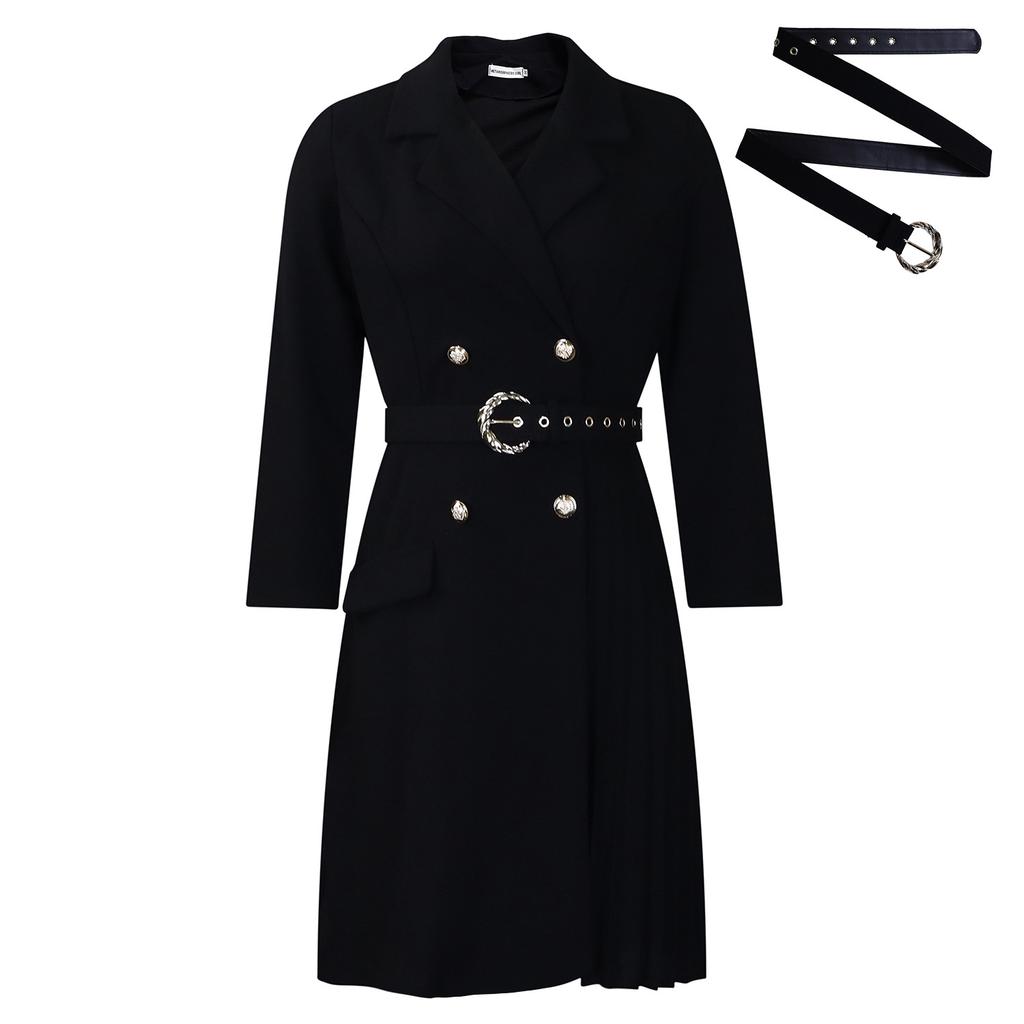 D3284 New Export High-Waist Fashionable Waist-Cinching Pleated Mid-Length Suit Dress